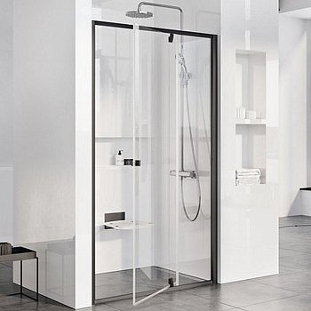 PDOP2-100 черный + транспарент, Pivot душевая дверь двухэлементная