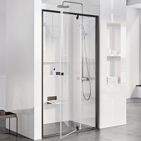 PDOP2-100 черный + транспарент, Pivot душевая дверь двухэлементная