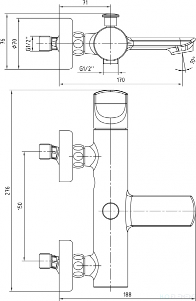 Смеситель E.C.A. Myra 104302470 для ванны с душем