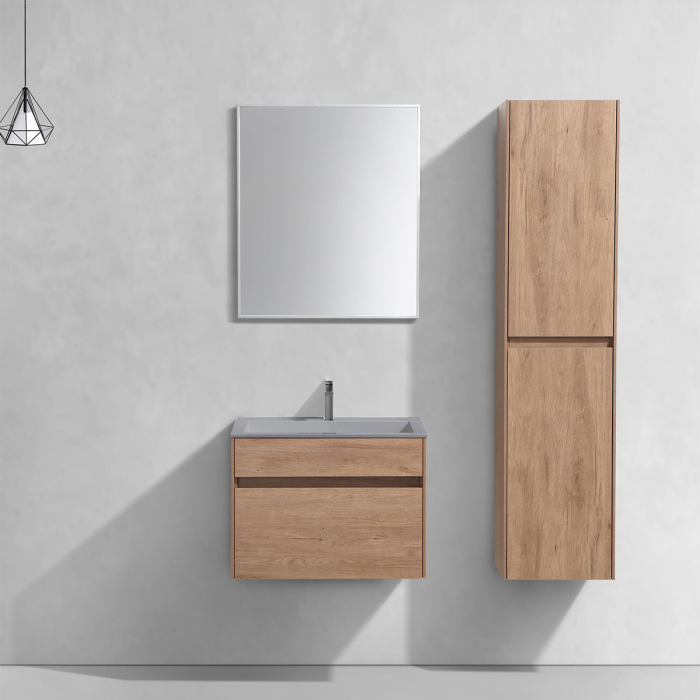 Тумба с раковиной Vincea Chiara 600 подвесная, 1 выкатной ящик soft-close, N.Oak, VMC-2C600NO+VCB-13600G