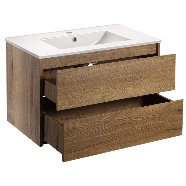 Тумба с раковиной Vincea Gio 800 подвесная, 2 выкатных ящика soft-close, T.Oak, VMC-2G800TO+VBS-13980MA