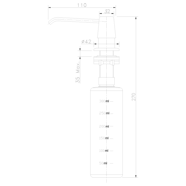 Дозатор для жидких моющих средств, врезной, цинк-пластик, белый