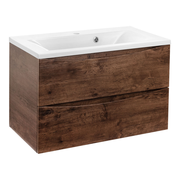Тумба с раковиной Vincea Mia 750 подвесная, 2 выкатных ящика soft close, R.Wood, VMC-2MA750RW+VCB-3M750W