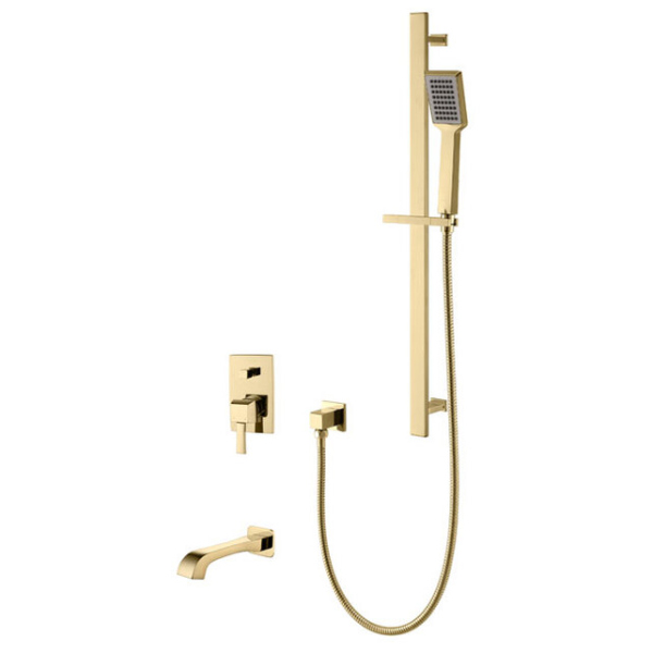 Комплект для ванны: Смеситель инсталляция, штанга, ручной душ (золото) Caprigo, 50-210-oro