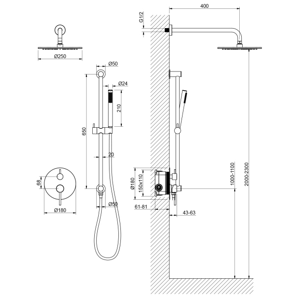 Душевая система встроенная Timo Saona (SX-2309/17SM)