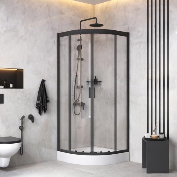 Комплект 5 в 1 для ванной Am.Pm Gem WK90EM душевой уголок 80х80, черный
