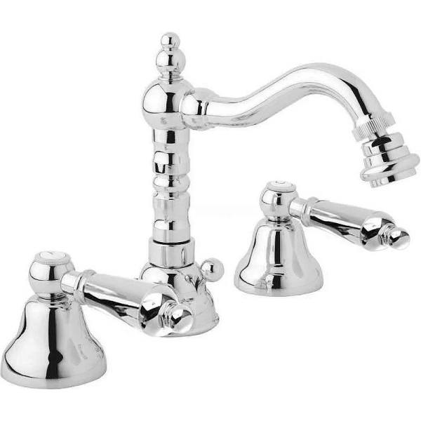 FIRST-BBS2-01-M Смеситель для биде на три отверстия с донным клапаном, исполнение хром, ручки хром