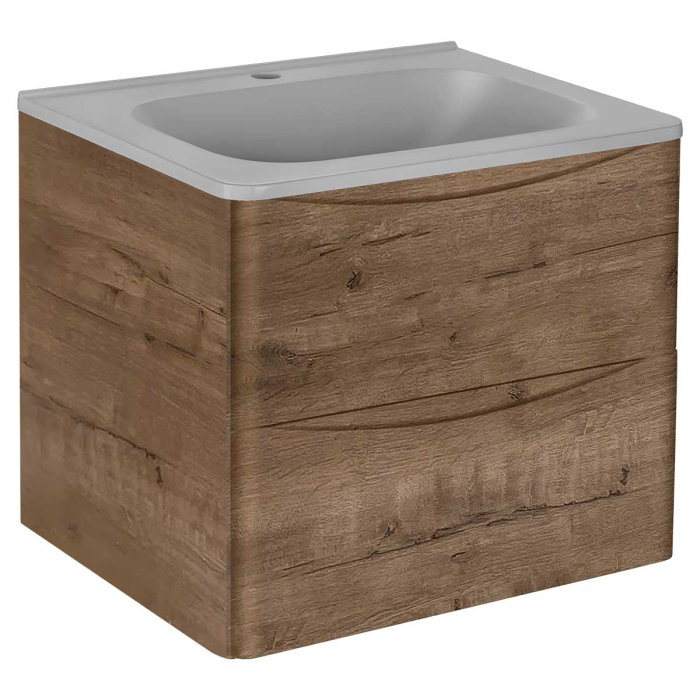 Тумба с раковиной Vincea Paola 600 подвесная, 2 выкатных ящика soft close, V.Oak, VMC-2P600VO+VCB-2VP600B