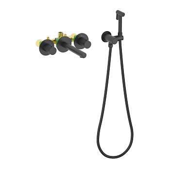 Смеситель для раковины встроенный, с гигиеническим душем Timo Saona черный (2383/03SM)