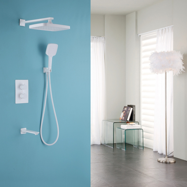 Душевая система ABBER Weiss Insel AF8050W скрытого монтажа с изливом, термостат, белая