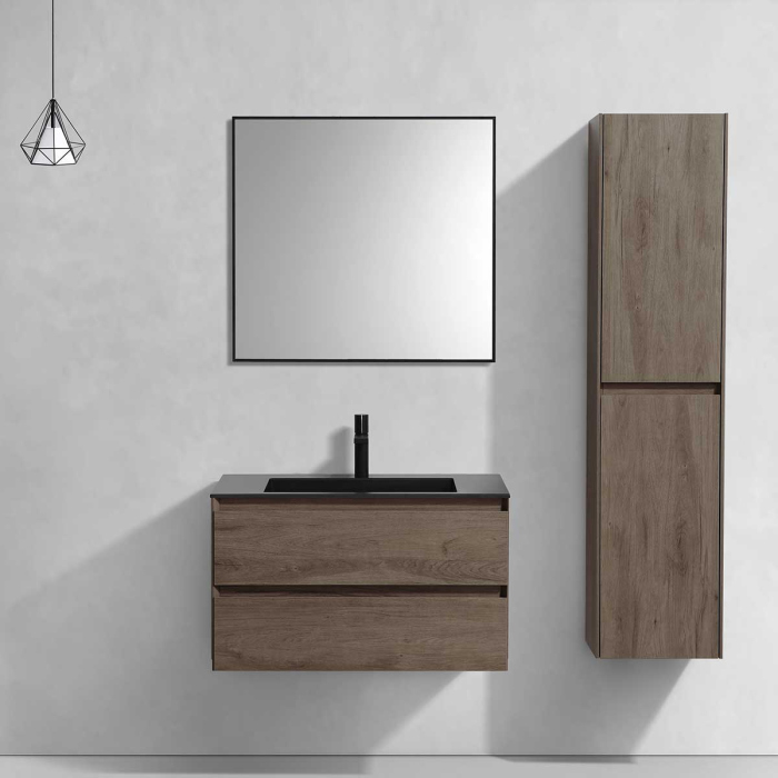 Тумба с раковиной Vincea Luka 800 подвесная, 2 выкатных ящика soft-close, R.Oak, VMC-2L800RO+VCB-13800G