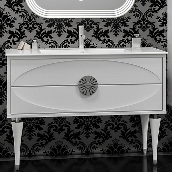 Тумба с раковиной Smile Ибица 120 белая, фурнитура хром