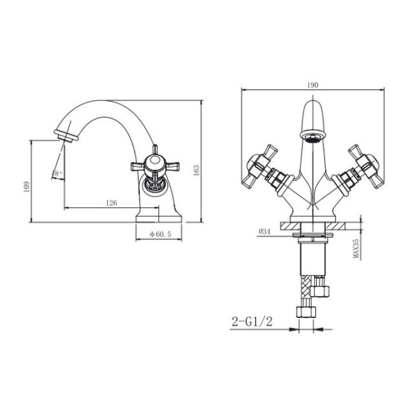 Смеситель умывальник с д/к и подводкой (хром) Caprigo, 21-520-crm