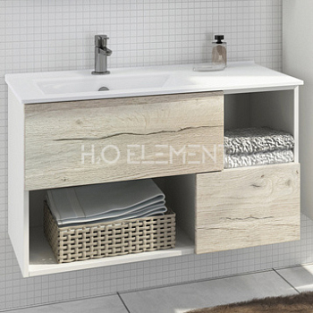 Тумба-умывальник Comforty "Ганновер-90" дуб дымчатый светлый с раковиной Comforty 9090EL