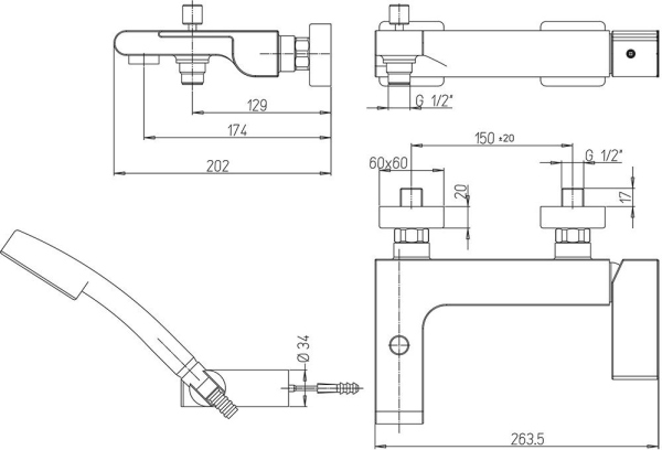 Смеситель Paini Atacama WWCR105KM для ванны с душем