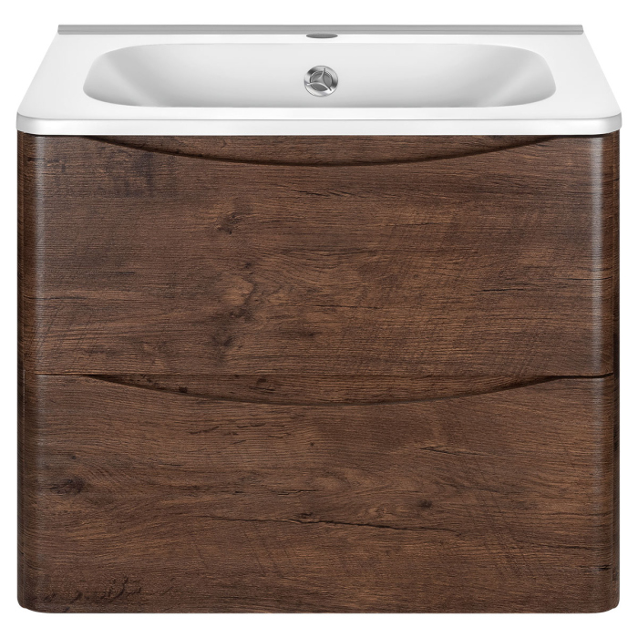 Тумба с раковиной Vincea Paola 600 подвесная, 2 выкатных ящика soft close, R.Wood, VMC-2P600RW+VCB-2VP600W