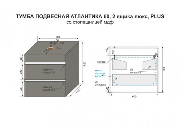 Тумба подвесная Style Line, "Атлантика 60", СС-00002279