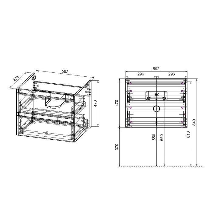 Тумба с раковиной Vincea Luka 600 подвесная, 2 выкатных ящика soft-close, G.Stone, VMC-2L600GS+VCB-13600W