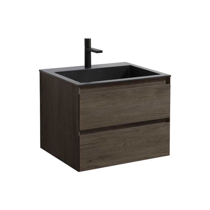 Тумба с раковиной Vincea Luka 600 подвесная, 2 выкатных ящика soft-close, R.Oak, VMC-2L600RO+VCB-13600B