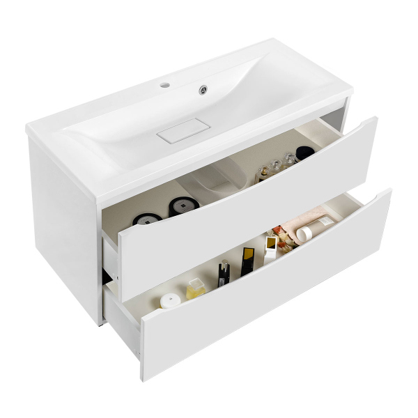 Тумба без раковины Vincea Mia 900 подвесная, 2 выкатных ящика soft close, G.White, VMC-2MA900GW