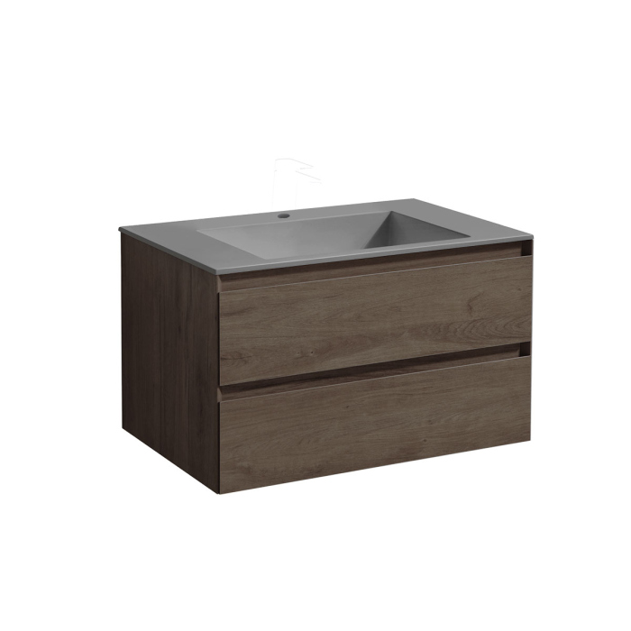 Тумба с раковиной Vincea Luka 800 подвесная, 2 выкатных ящика soft-close, R.Oak, VMC-2L800RO+VCB-13800W