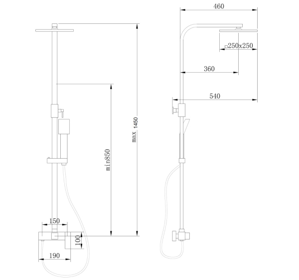 Душевая стойка ABBER Daheim AF8220BL без излива, черный матовый
