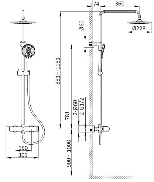 Душевая стойка Vincea Rondo VSFS-1R0MB без излива, черный матовый