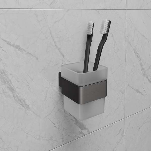 Стакан для зубных щёток Lemark SMOOTH LINE с держателем, графит (9736015)