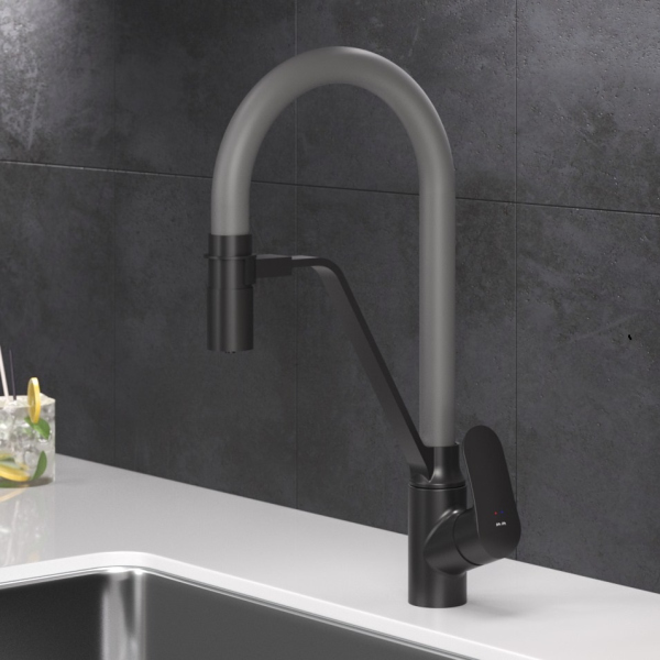 Смеситель для кухни с каналом для питьевой воды и гибким серым изливом AM.PM Like, F8007825