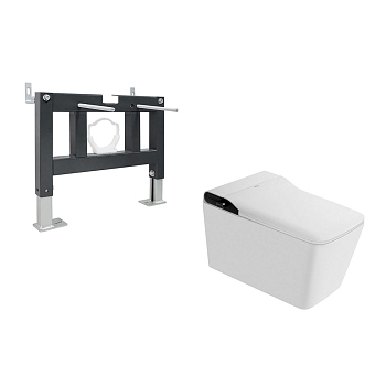 Комплект ABBER подвесной электронный унитаз-биде Rechteck AC1215S белый с инсталляцией AC0101P