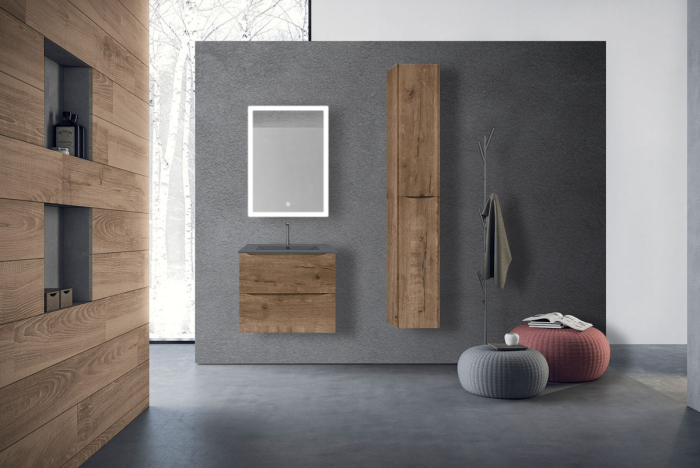 Тумба с раковиной Vincea Mia 600 подвесная, 2 выкатных ящика soft close, V.Oak, VMC-2MC600VO+VBS-13960MA