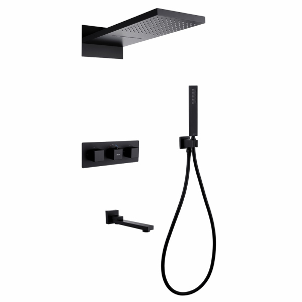 Душевая система ABBER Daheim AF8253B скрытого монтажа с изливом, термостат, черная матовая