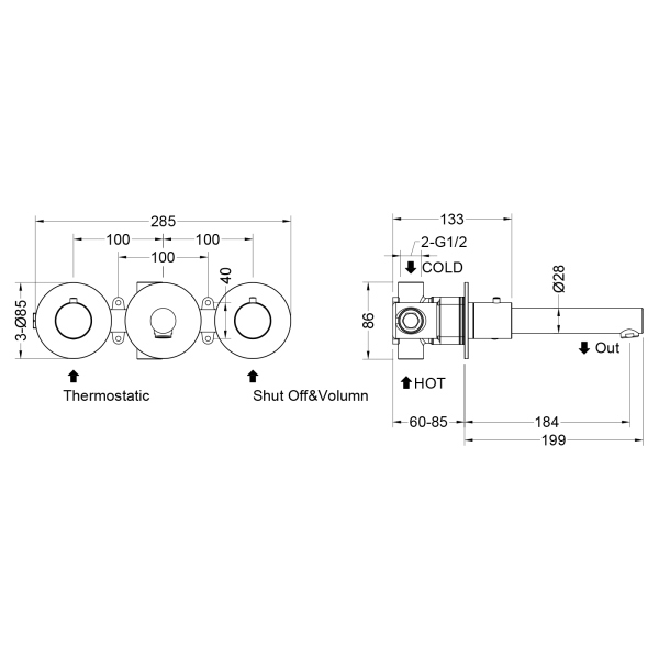 Смеситель для раковины встроенный с термостатом Timo Saona золото матовое (2382/17SM)