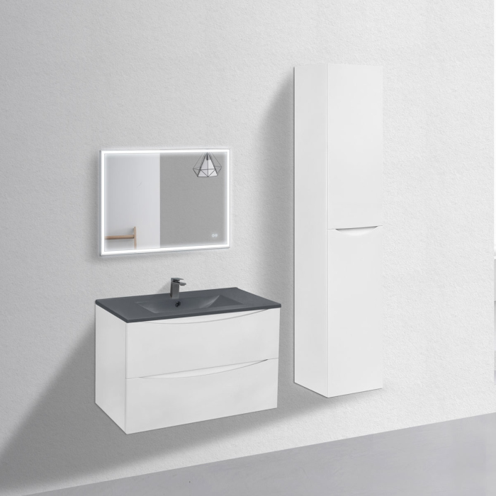 Тумба с раковиной Vincea Mia 800 подвесная, 2 выкатных ящика soft close, G.White, VMC-2MC800GW+VBS-13980MB