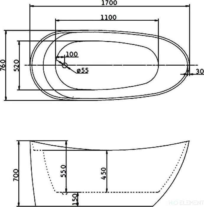 Акриловая ванна BelBagno 170x76 BB25