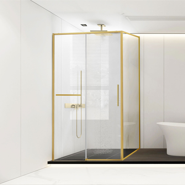 Душевой уголок Vincea Slim Soft VSR-1SS9011CLG, 1100*900, брашированное золото, стекло прозрачное