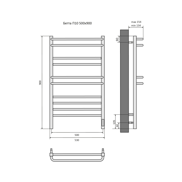 Полотенцесушитель электрический Aquatek (Акватек) Бетта П10 500х900 мм, AQ EL KRC1090CH