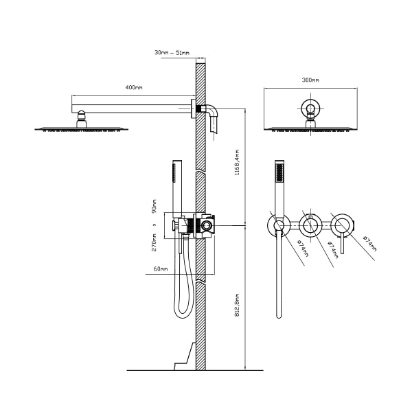 Душевой комплект Vincea Groove VSFW-4G01MB встраиваемый, 2 режима, 30см верх душ, черный