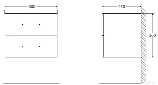 Belbagno База под раковину подвесная с двумя выкатными ящиками, AURORA-600-2C-SO-PB