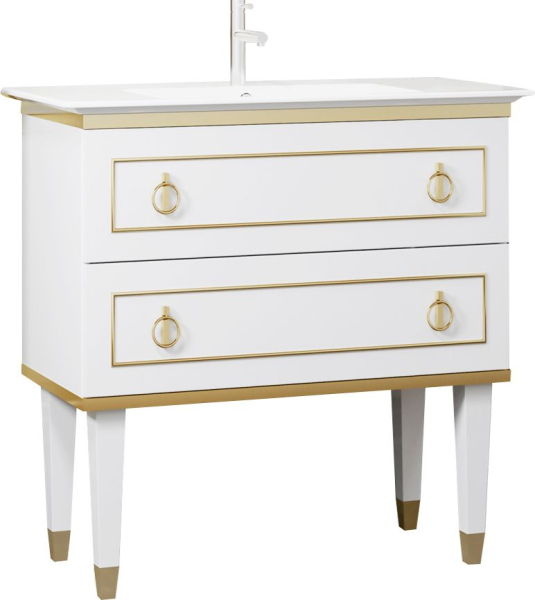 Тумба с раковиной Smile Порто 80 белая, золото