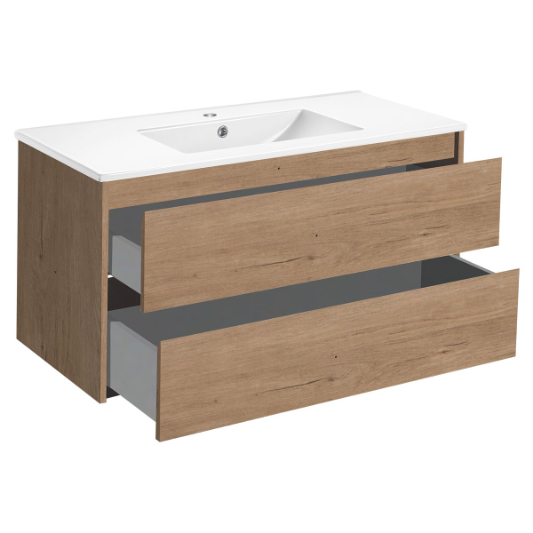 Тумба без раковины Vincea Gio 100 подвесная, 2 выкатных ящика soft-close, N.Oak, VMC-2G100NO