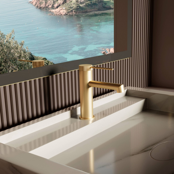 Смеситель для раковины Vincea Rim VBF-2RM1BG однорычажный, брашированное золото