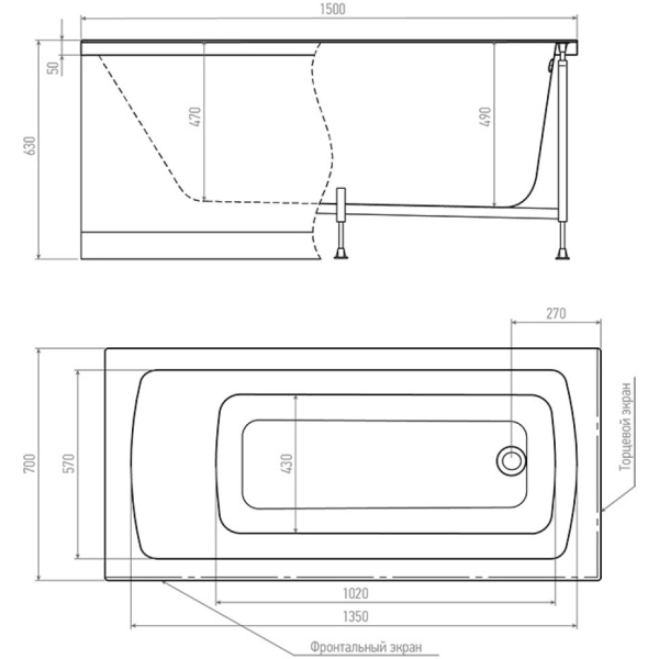 Ванна Alex Baitler GARDA 150х70 пустая