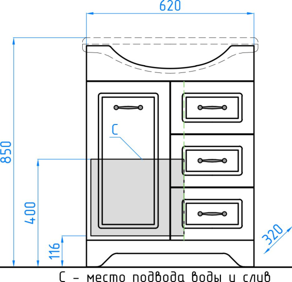 Тумба для комплекта Style Line Олеандр-2 65 Люкс 3 ящика, белая