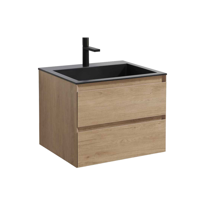 Тумба с раковиной Vincea Luka 600 подвесная, 2 выкатных ящика soft-close, N.Oak, VMC-2L600NO+VCB-13600B