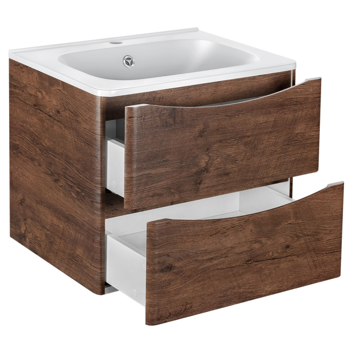 Тумба с раковиной Vincea Paola 600 подвесная, 2 выкатных ящика soft close, R.Wood, VMC-2P600RW+VCB-2VP600W