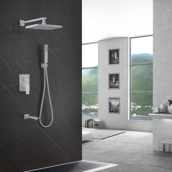 Душевая система ABBER Weiss Insel AF8017FW скрытого монтажа с изливом, белая матовая