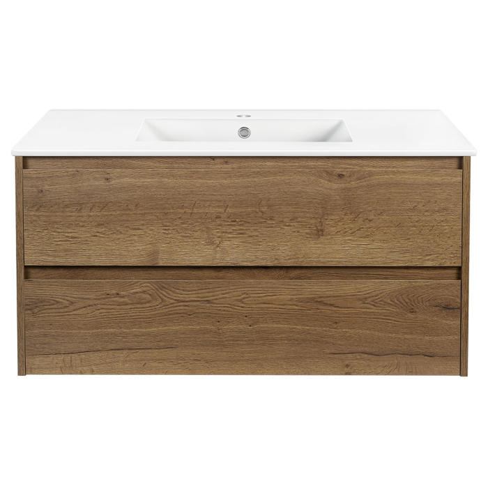 Тумба с раковиной Vincea Gio 100 подвесная, 2 выкатных ящика soft-close, T.Oak, VMC-2G100TO+VBS-13100