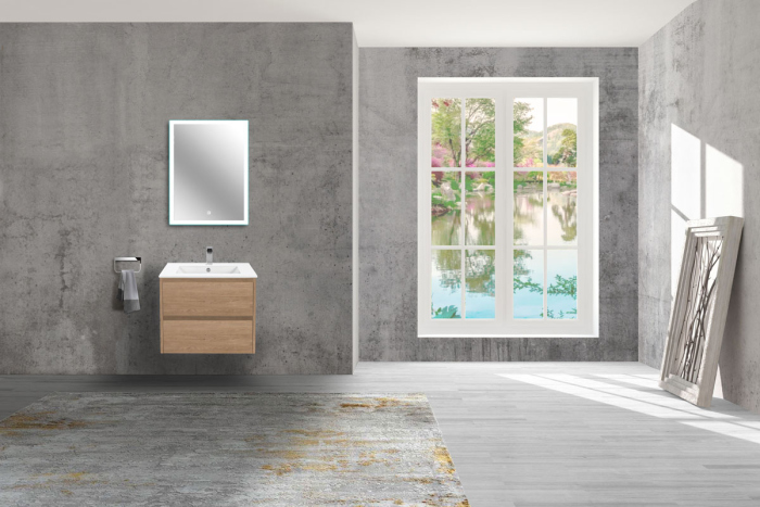 Тумба с раковиной Vincea Gio 600 подвесная, 2 выкатных ящика soft-close, N.Oak, VMC-2G600NO+VBS-13960