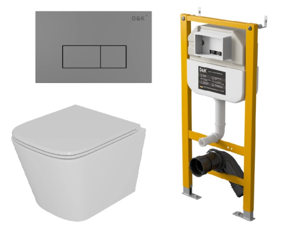 Комплект 3 в 1 D&K Унитаз подвесной безободковый, инсталляция, клавиша смыва (DS1431632)